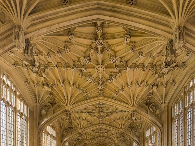 The interior roof of the Bodleian Library's Divinity School